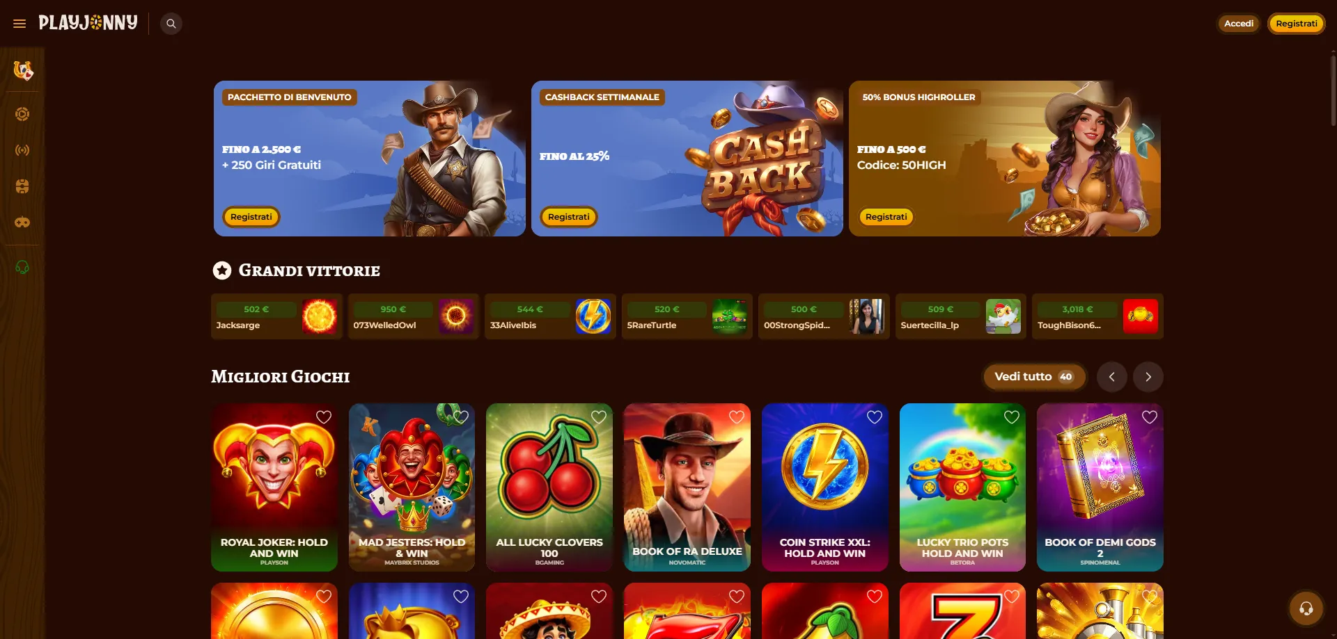 Le slot pi&ugrave; popolari su Play Jonny: provider e RTP